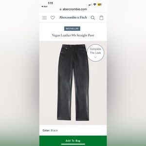 Abercrombie and Fitch Vegan Leather 90s Straight Pant